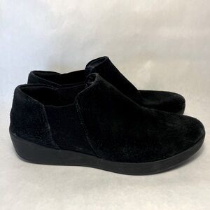 FitFlop Sumi Black Suede Boot leather comfort size 8 wedge slip on
